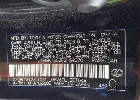 2015 Lexus Es 350 from USA, damaged, VIN JTHBK1GG3F2159070